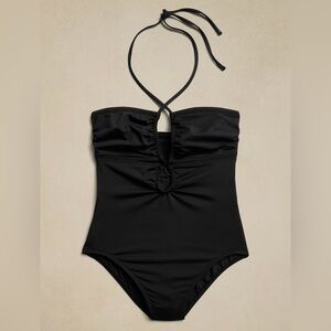 🏷️ NWT Banana Republic Black Double Keyhole One Piece Swimsuit Extra Lar…